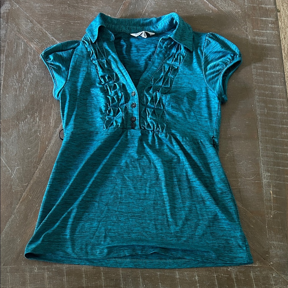 Speechless Teal Blouse with Ruffle Detail